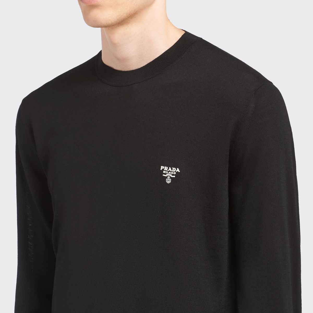 PRADA Classic Crewneck Wool Sweater with Logo