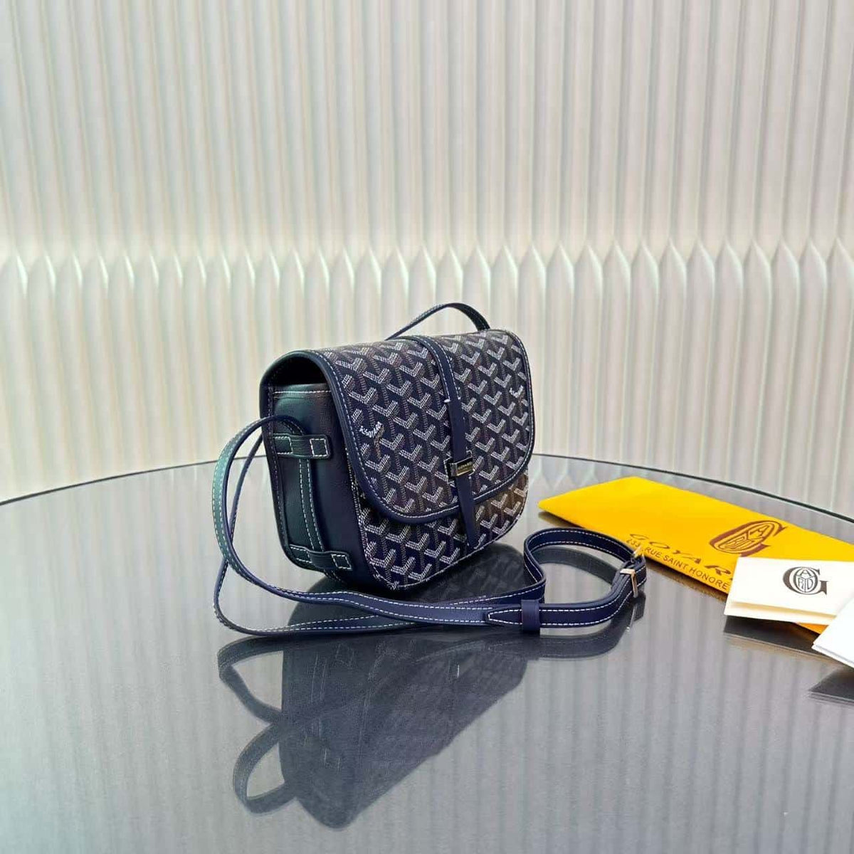 GOYARD GOYARDINE BELVEDERE PM MESSENGER BAG NAVY 21CM BELVE3PMLTY12CG12P