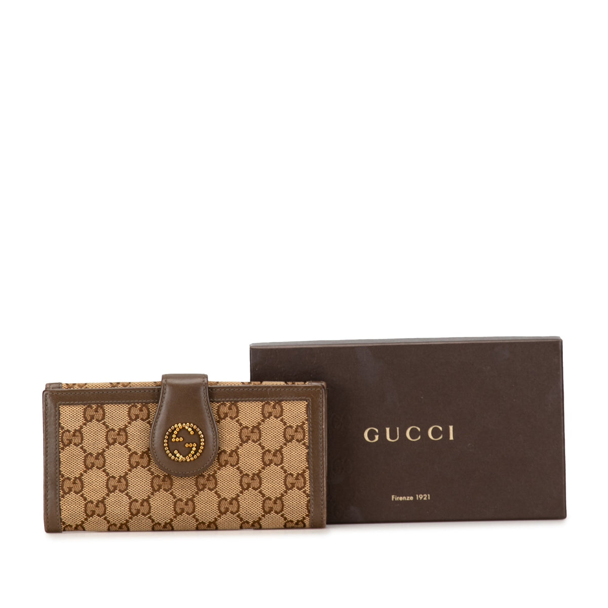 GUCCI Studded Interlocking GG Canvas Bifold Wallet Long Wallets