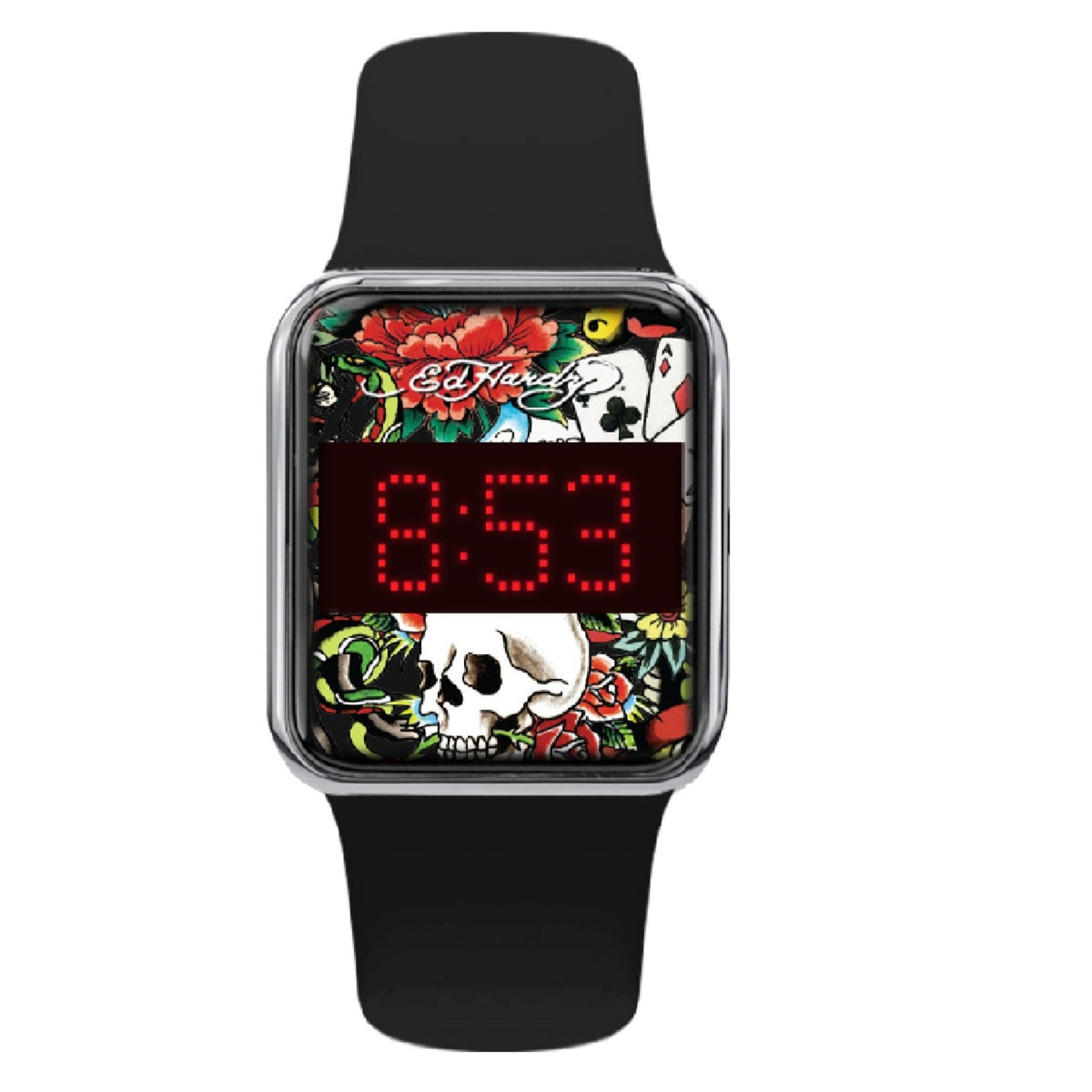 Ed Hardy Men's Matte Black Silicone Strap Watch 45mm