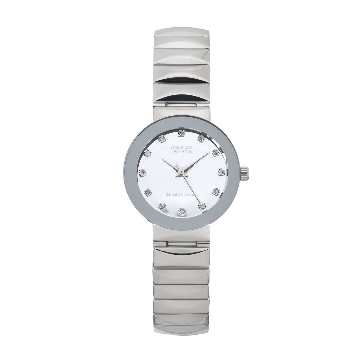 Ladies Genuine Diamond Collection Shiny Silver Watch