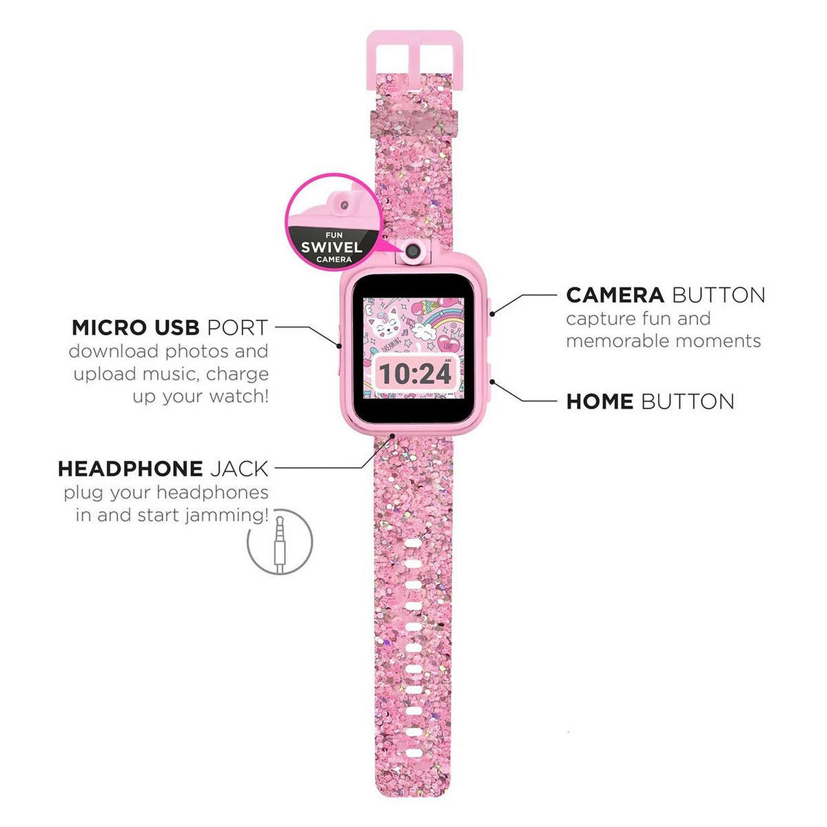 PlayZoom 2 Kids Smartwatch & Earbuds Set: Blush Glitter
