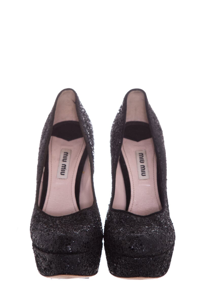 Miu Miu Black Sparkle Heels SZ 35.5