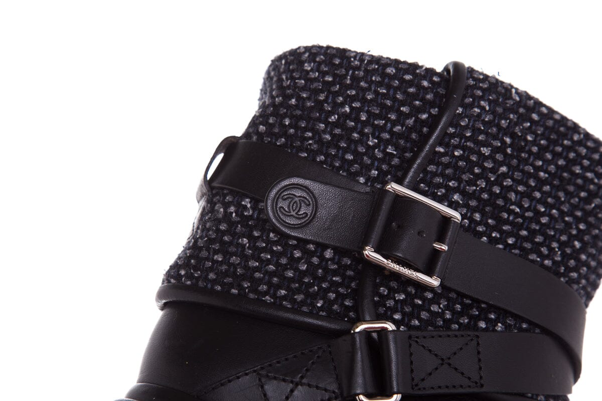 Chanel Black Tweed & Leather Boots SZ 37
