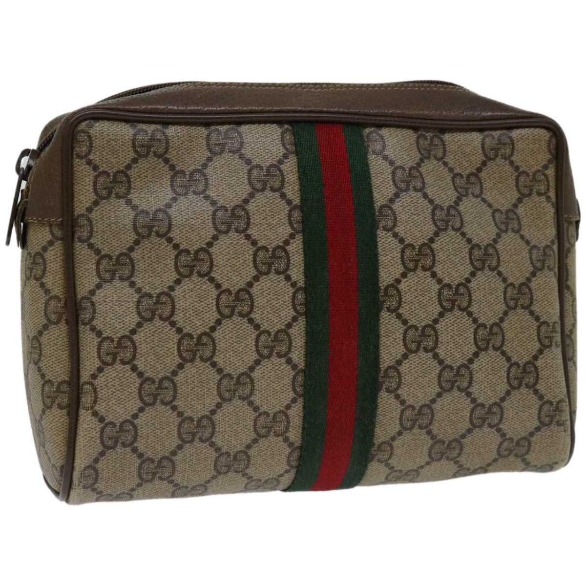 GUCCI GG Supreme Web Sherry Line Clutch Bag PVC Beige Red 89 01 012 Auth am5802