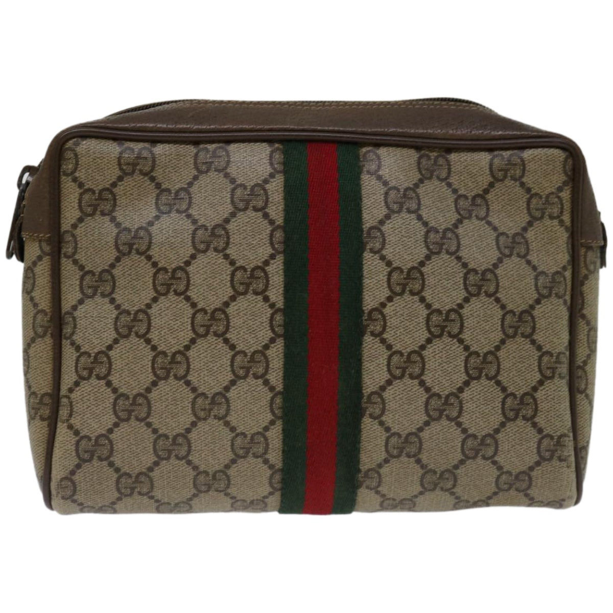 GUCCI GG Supreme Web Sherry Line Clutch Bag PVC Beige Red 89 01 012 Auth am5802