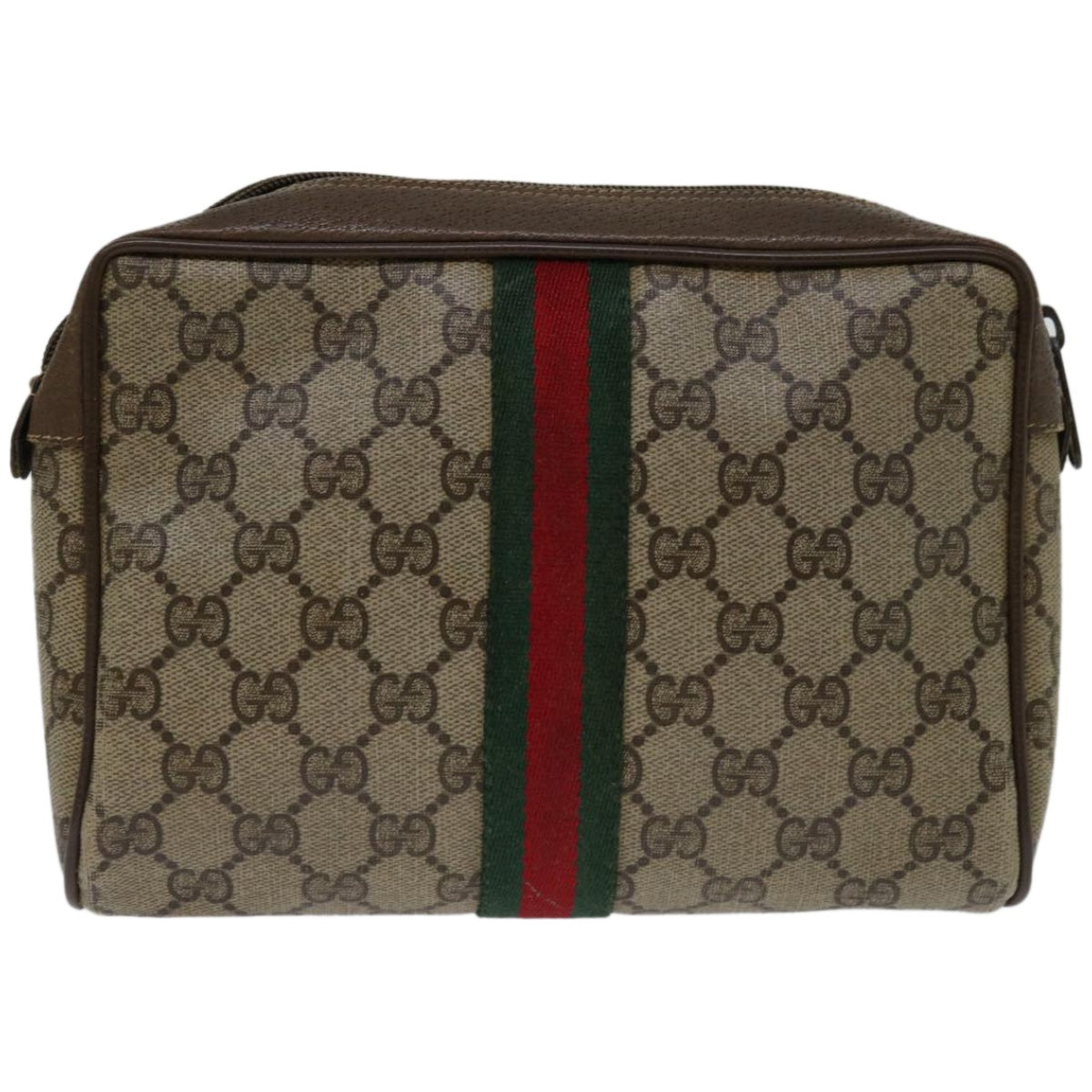 GUCCI GG Supreme Web Sherry Line Clutch Bag PVC Beige Red 89 01 012 Auth am5802