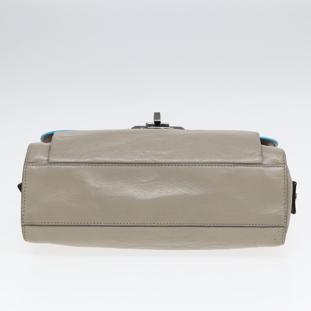 balenciaga Turn Lock Chain Shoulder Bag Leather Beige Gray Silver Auth am6814