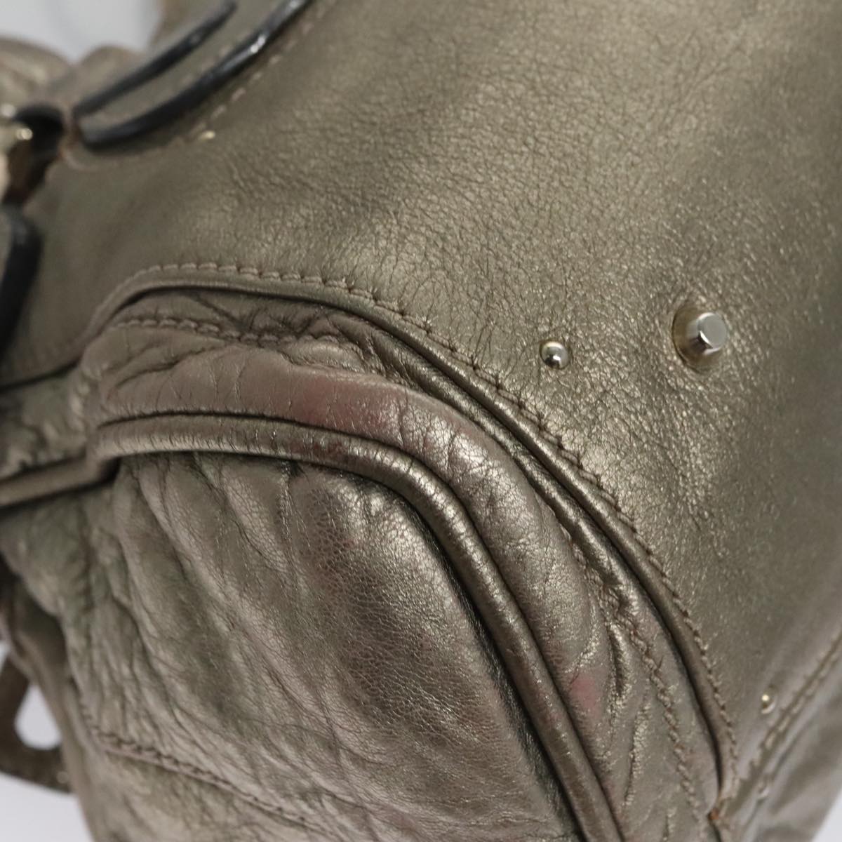 Chloe Paddington Hand Bag Leather Bronze Gold Silver am7387