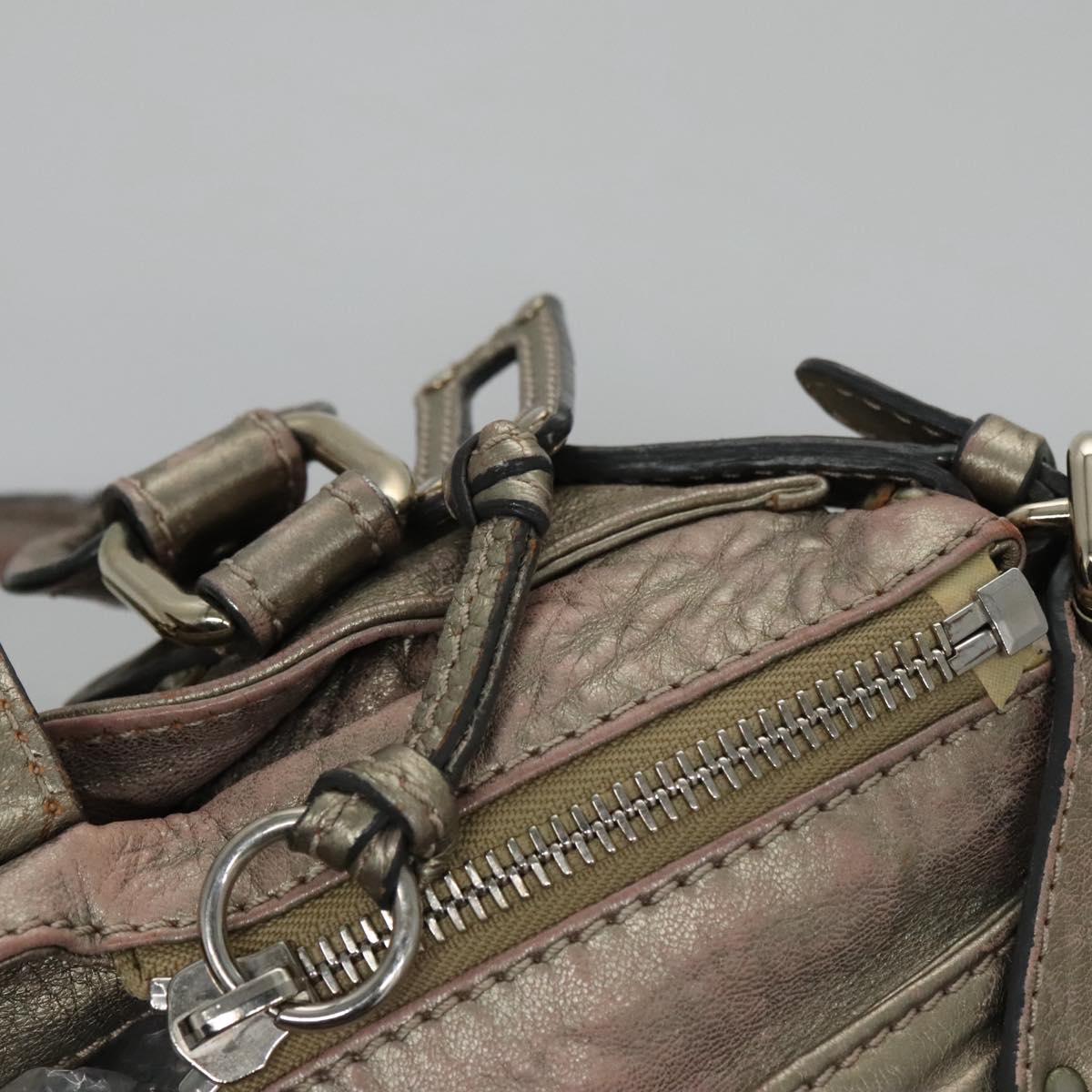 Chloe Paddington Hand Bag Leather Bronze Gold Silver am7387