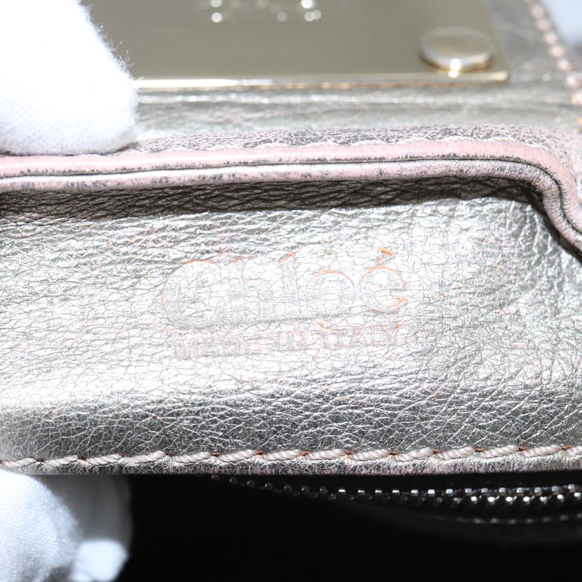 Chloe Paddington Hand Bag Leather Bronze Gold Silver am7387