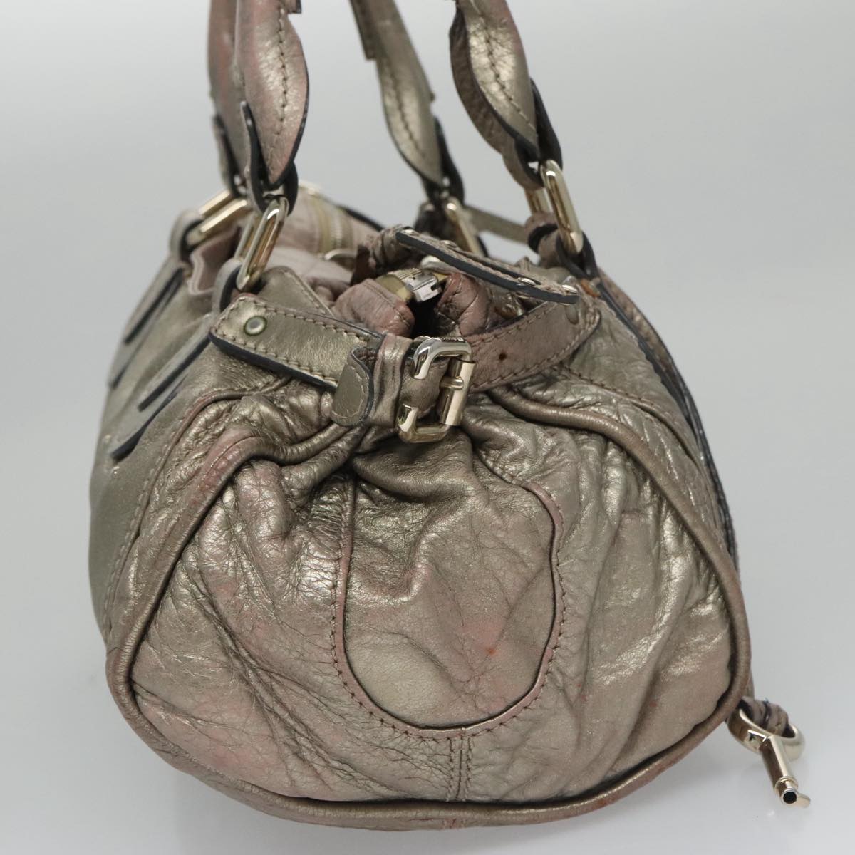 Chloe Paddington Hand Bag Leather Bronze Gold Silver am7387