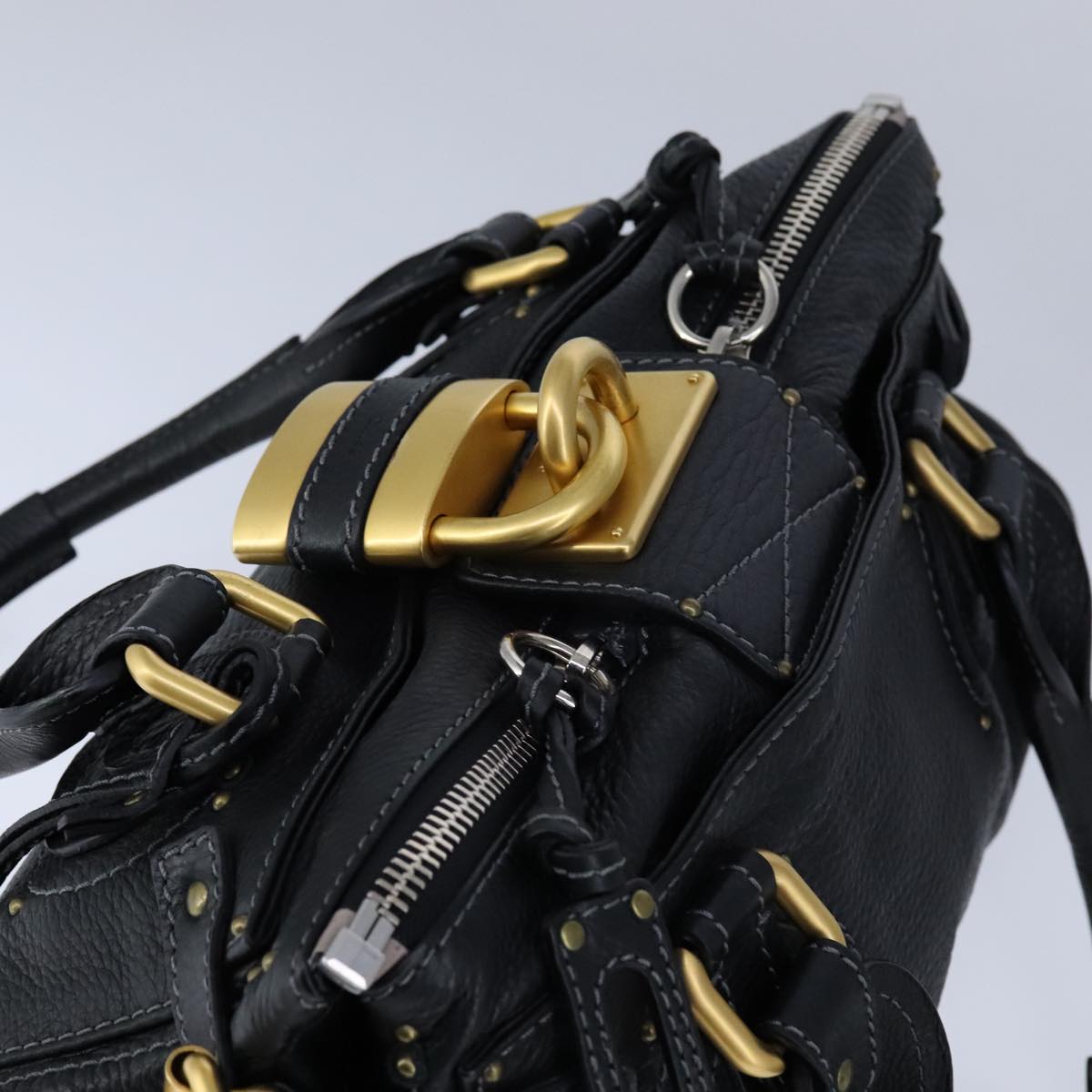 Chloe Paddington Hand Bag Leather Black Gold Silver am7417A