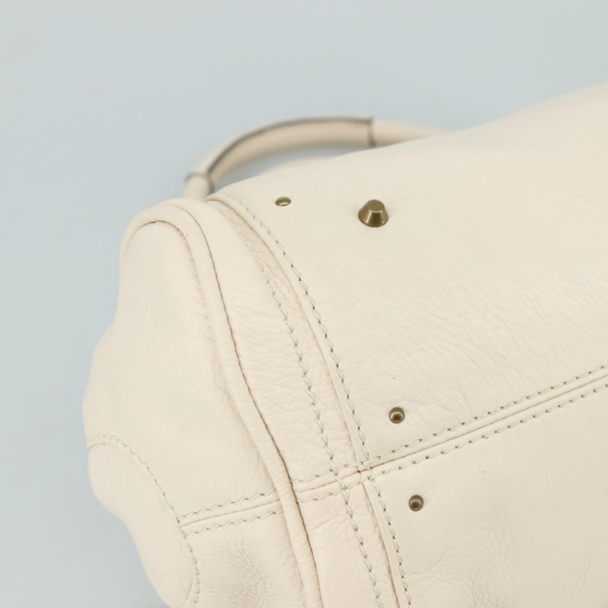 Chloe Paddington Hand Bag Leather White Gold Silver am7419