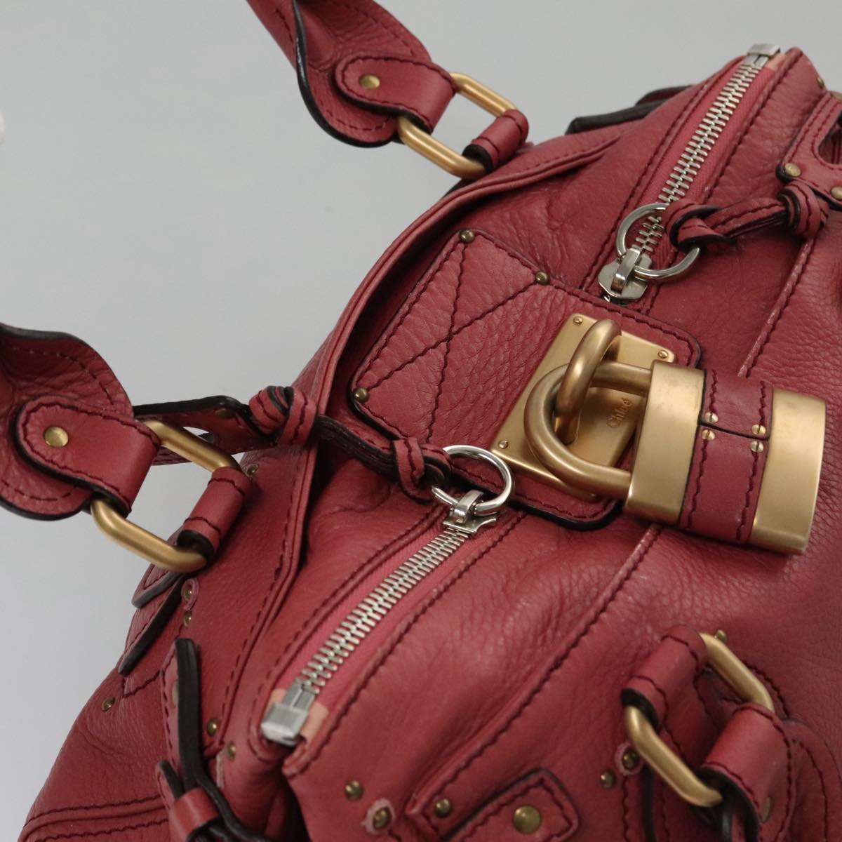 Chloe Paddington Hand Bag Leather Pink Gold Silver am7422