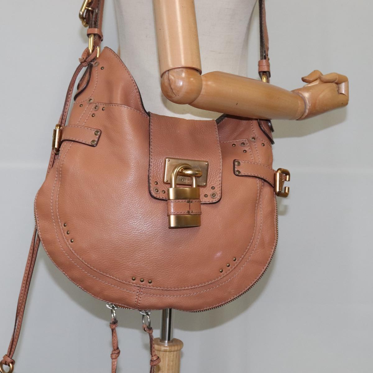 Chloe Paddington Shoulder Bag Leather Brown Gold Silver am7464
