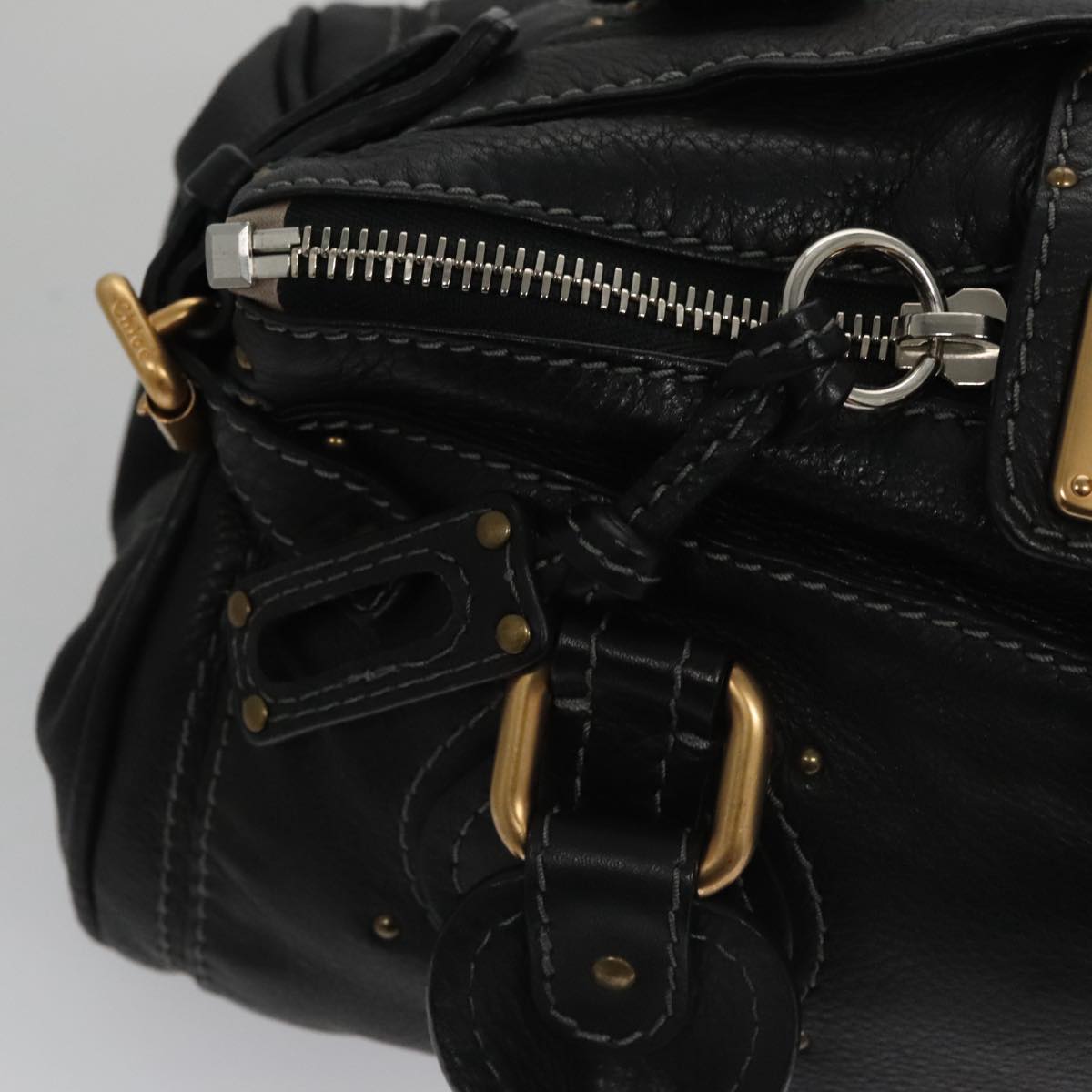 Chloe Paddington Hand Bag Leather Black Gold Silver am7478