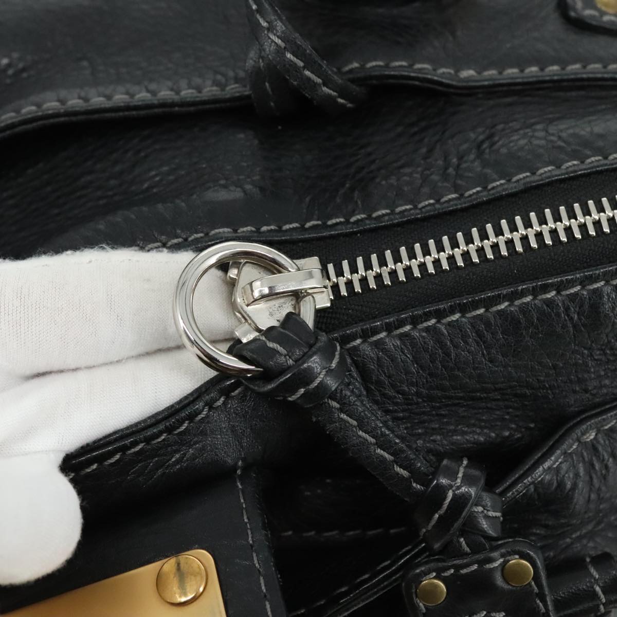 Chloe Paddington Hand Bag Leather Black Gold Silver am7480