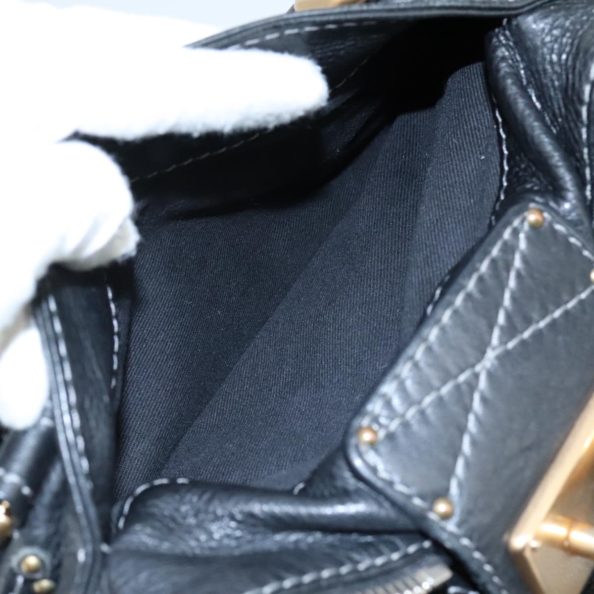 Chloe Paddington Hand Bag Leather Black Gold Silver am7480