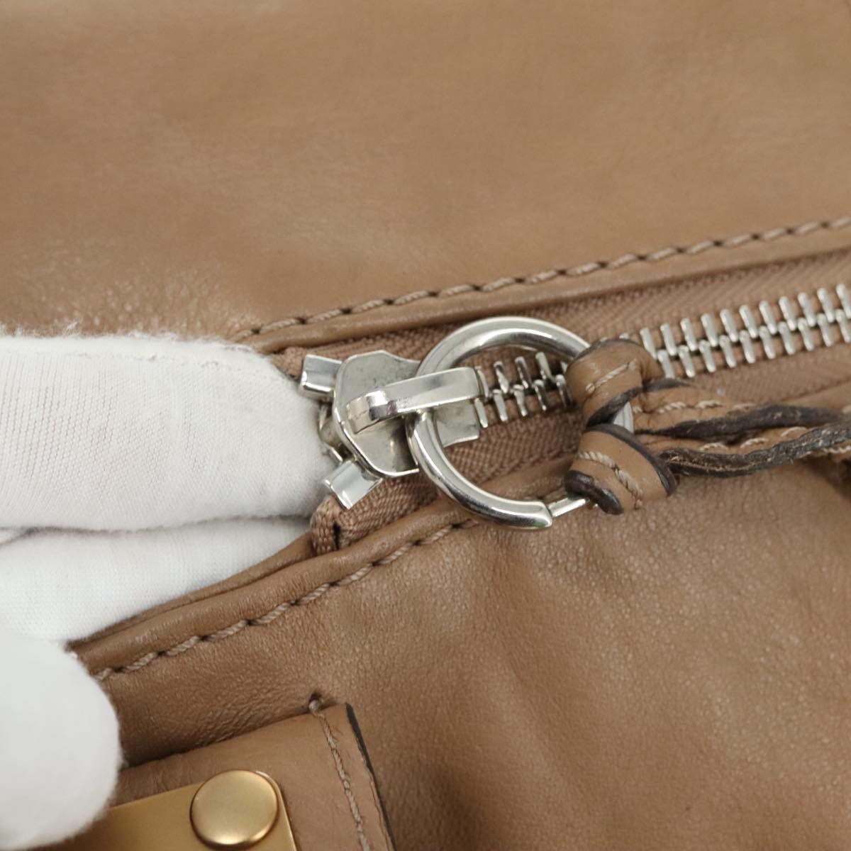 Chloe Paddington Hand Bag Leather Beige Gold Silver am7508