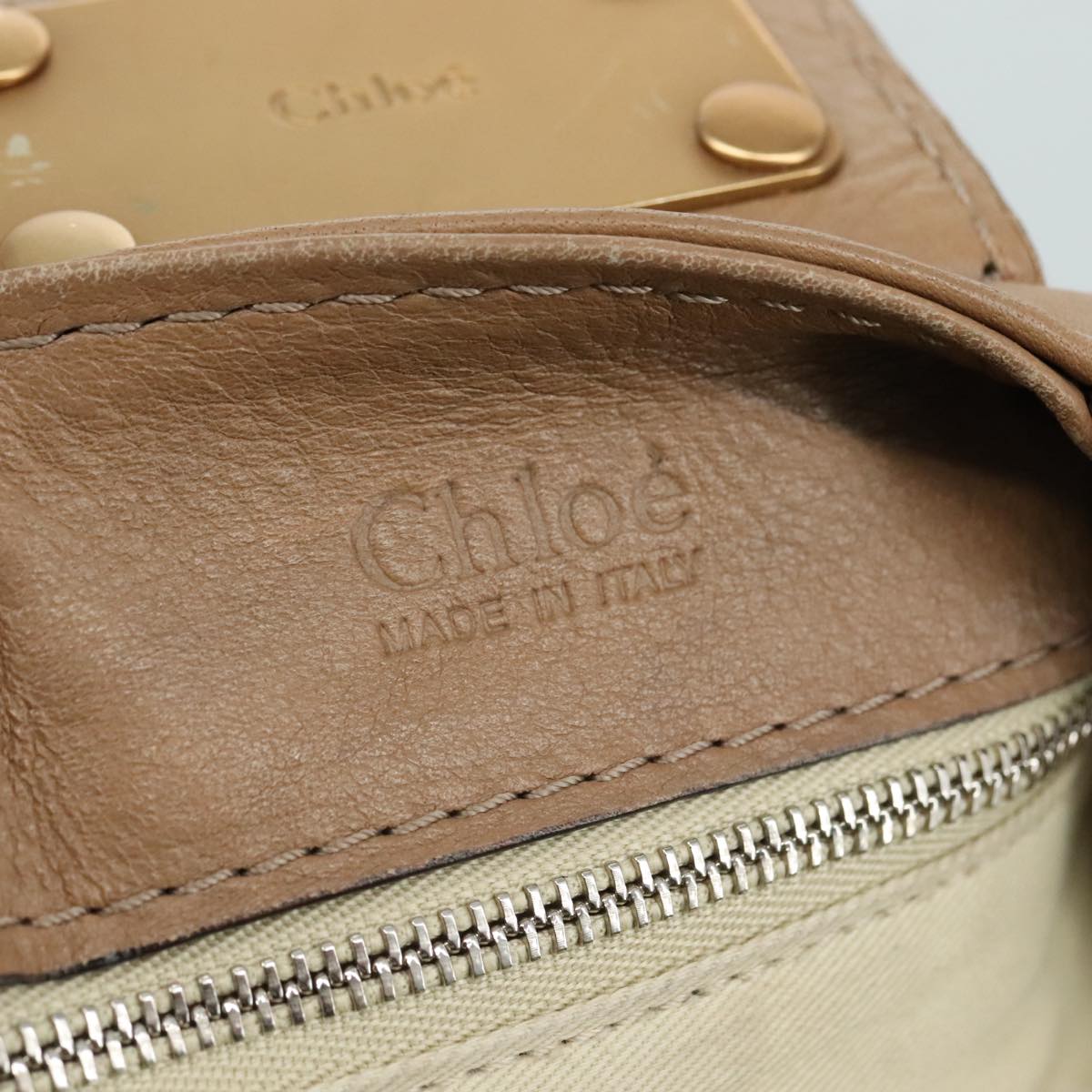 Chloe Paddington Hand Bag Leather Beige Gold Silver am7508