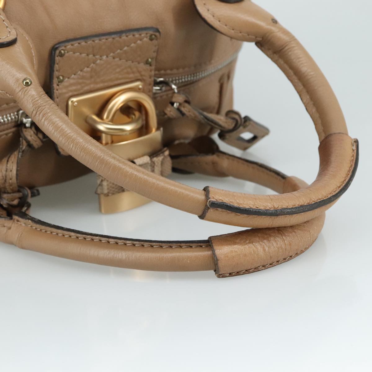 Chloe Paddington Hand Bag Leather Beige Gold Silver am7508