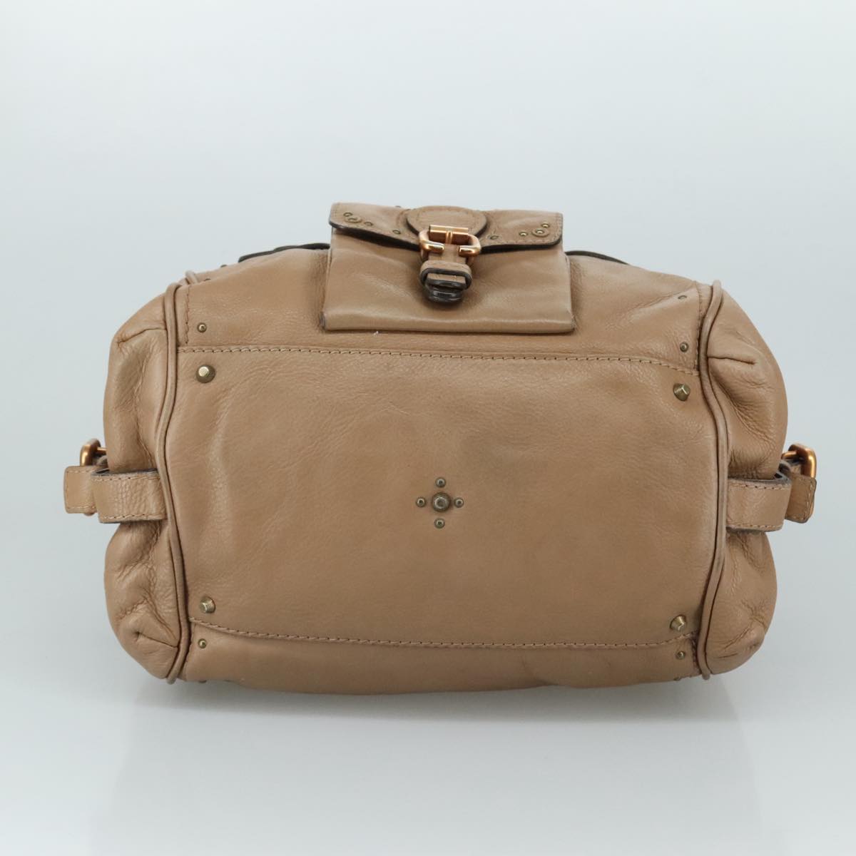 Chloe Paddington Hand Bag Leather Beige Gold Silver am7508