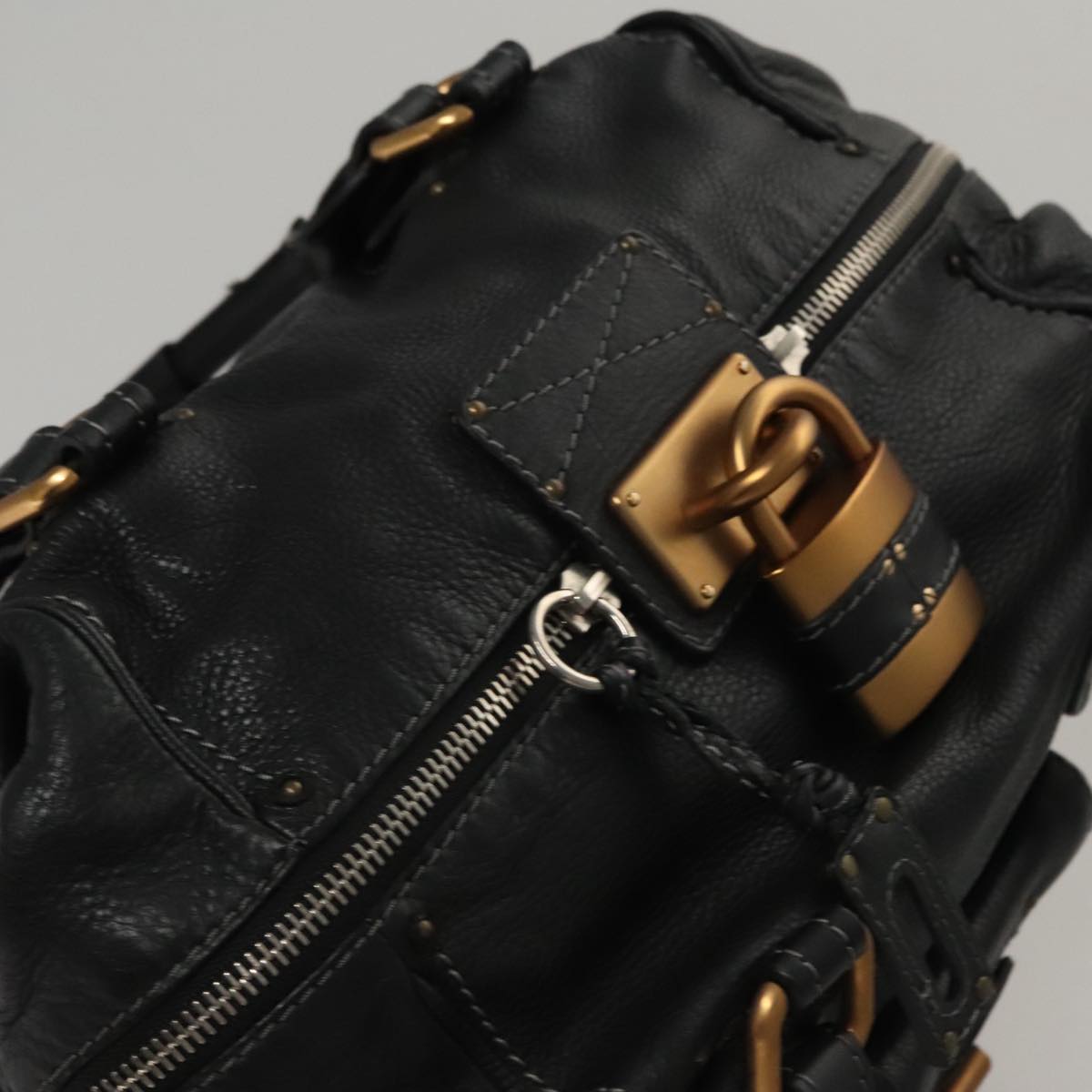 Chloe Paddington Shoulder Bag Leather Black Gold am7567
