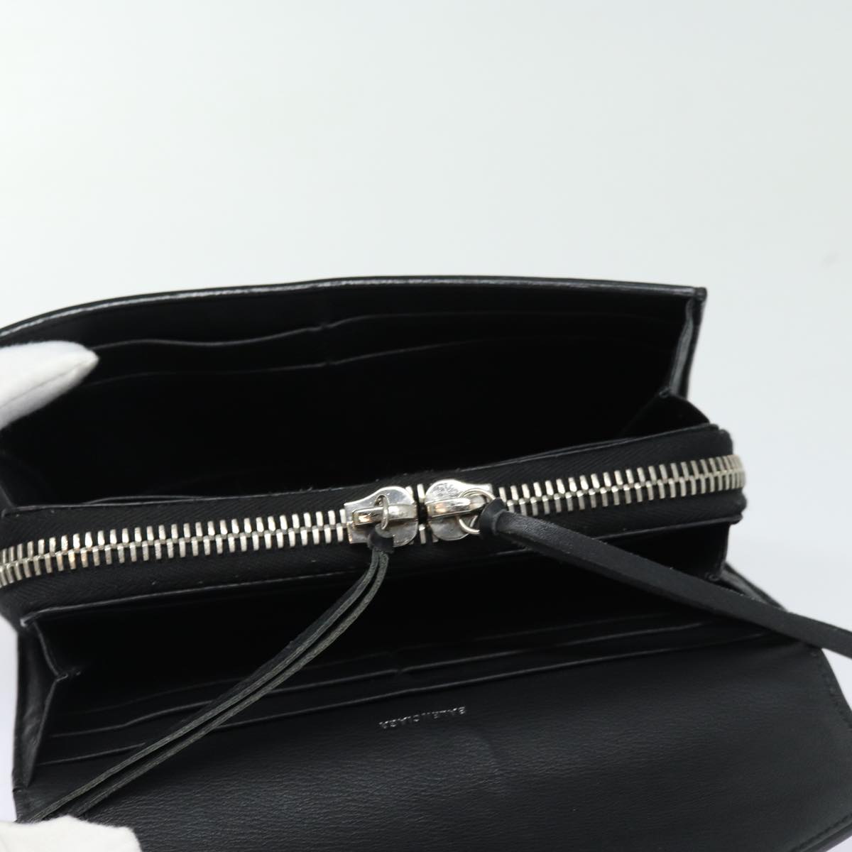balenciaga Paper Manny Long Wallet Leather Black Silver 371661 Auth ar12342