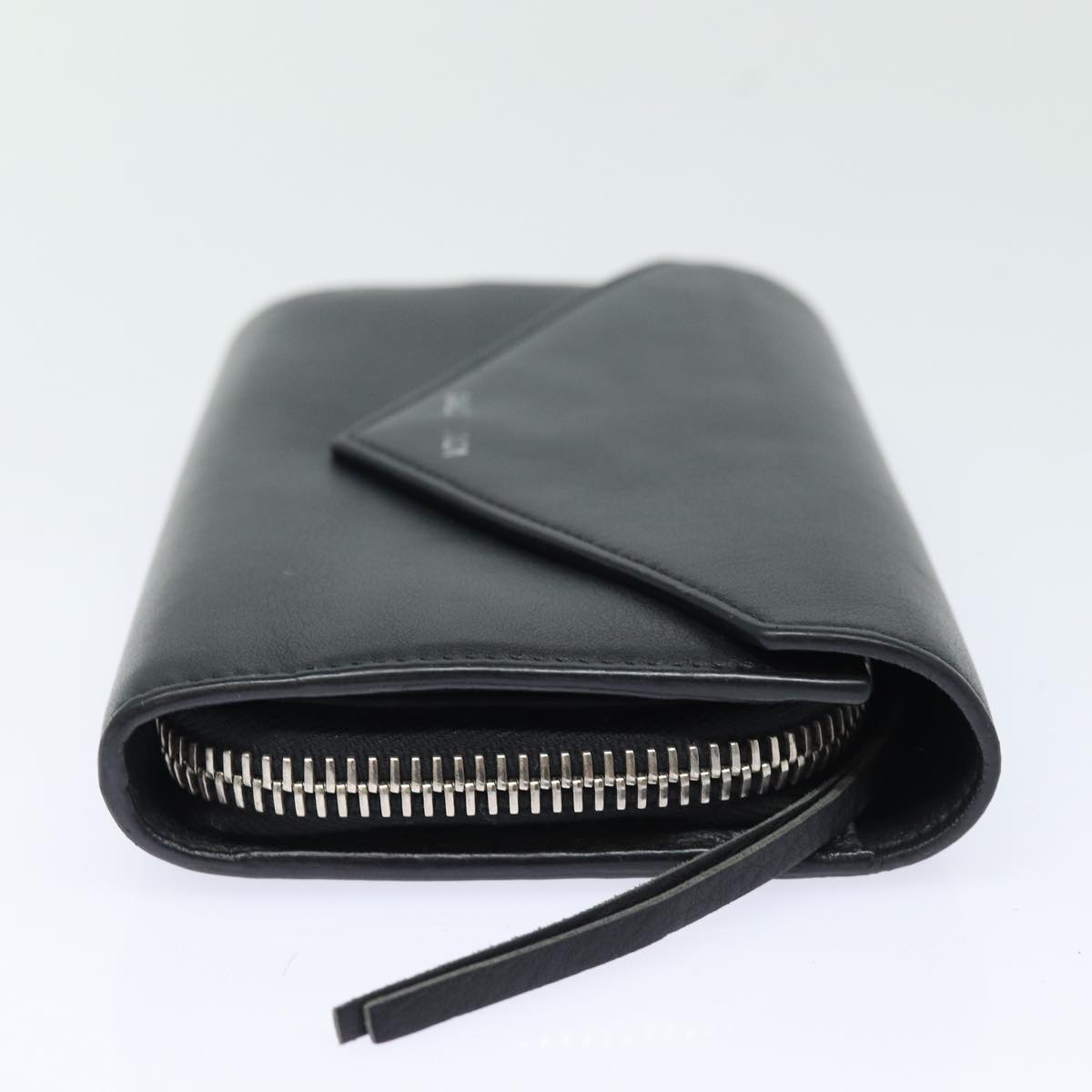 balenciaga Paper Manny Long Wallet Leather Black Silver 371661 Auth ar12342