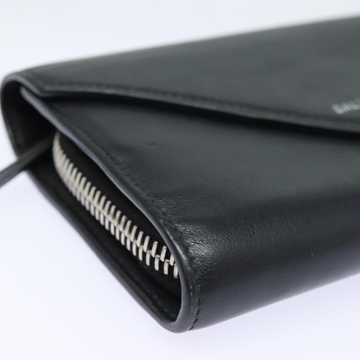 balenciaga Paper Manny Long Wallet Leather Black Silver 371661 Auth ar12342