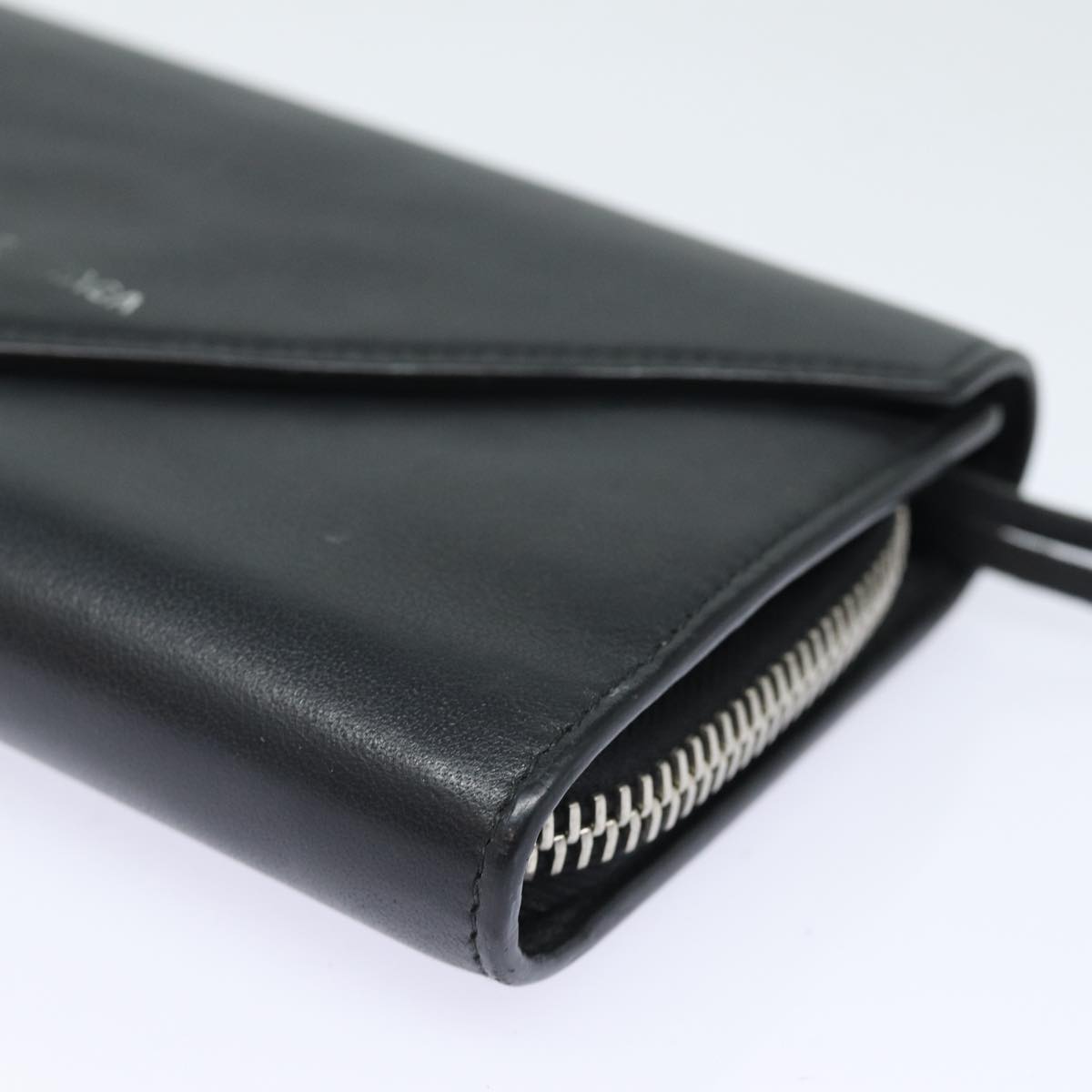 balenciaga Paper Manny Long Wallet Leather Black Silver 371661 Auth ar12342