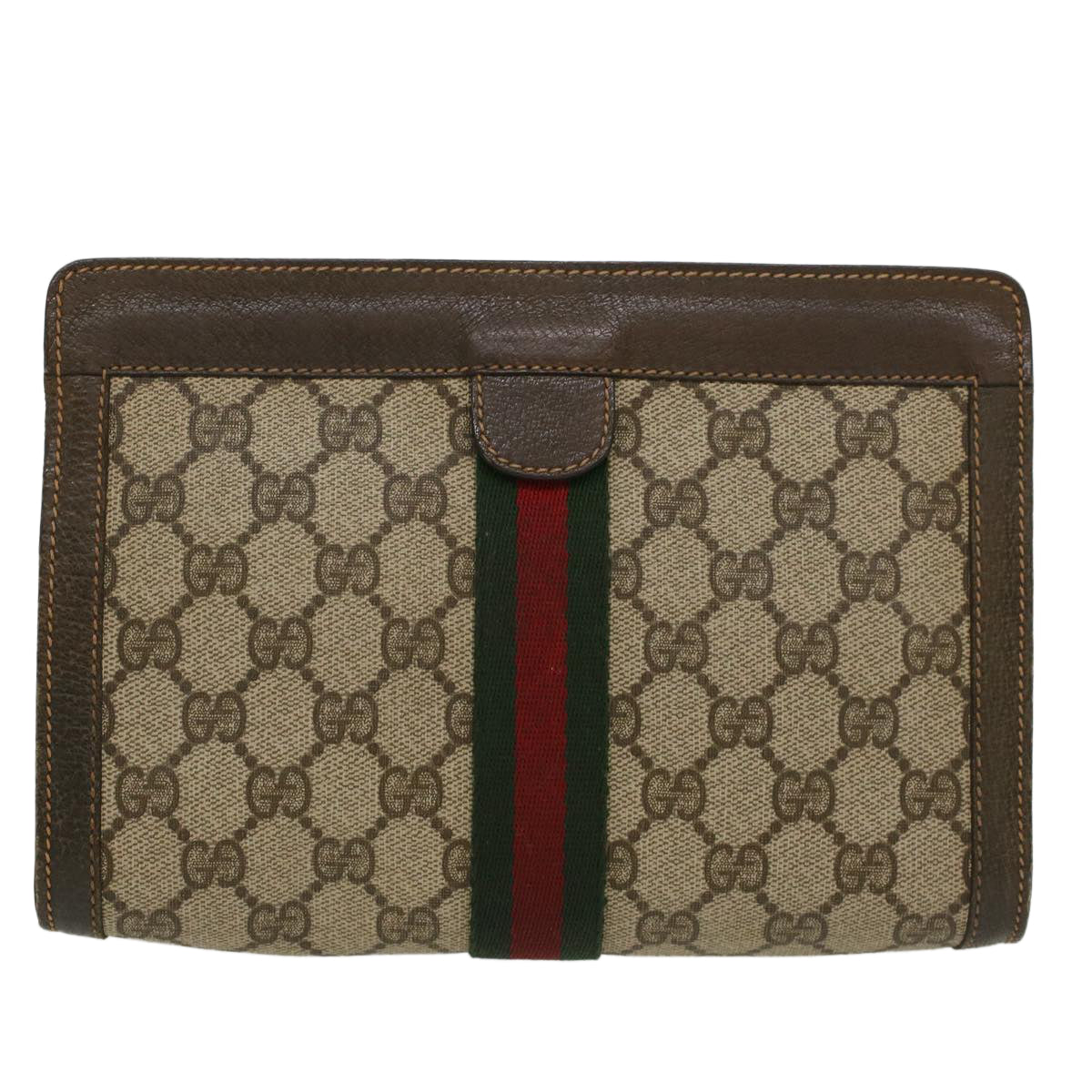GUCCI GG Canvas Web Sherry Line Clutch Bag Beige Red Green Auth ar9687B