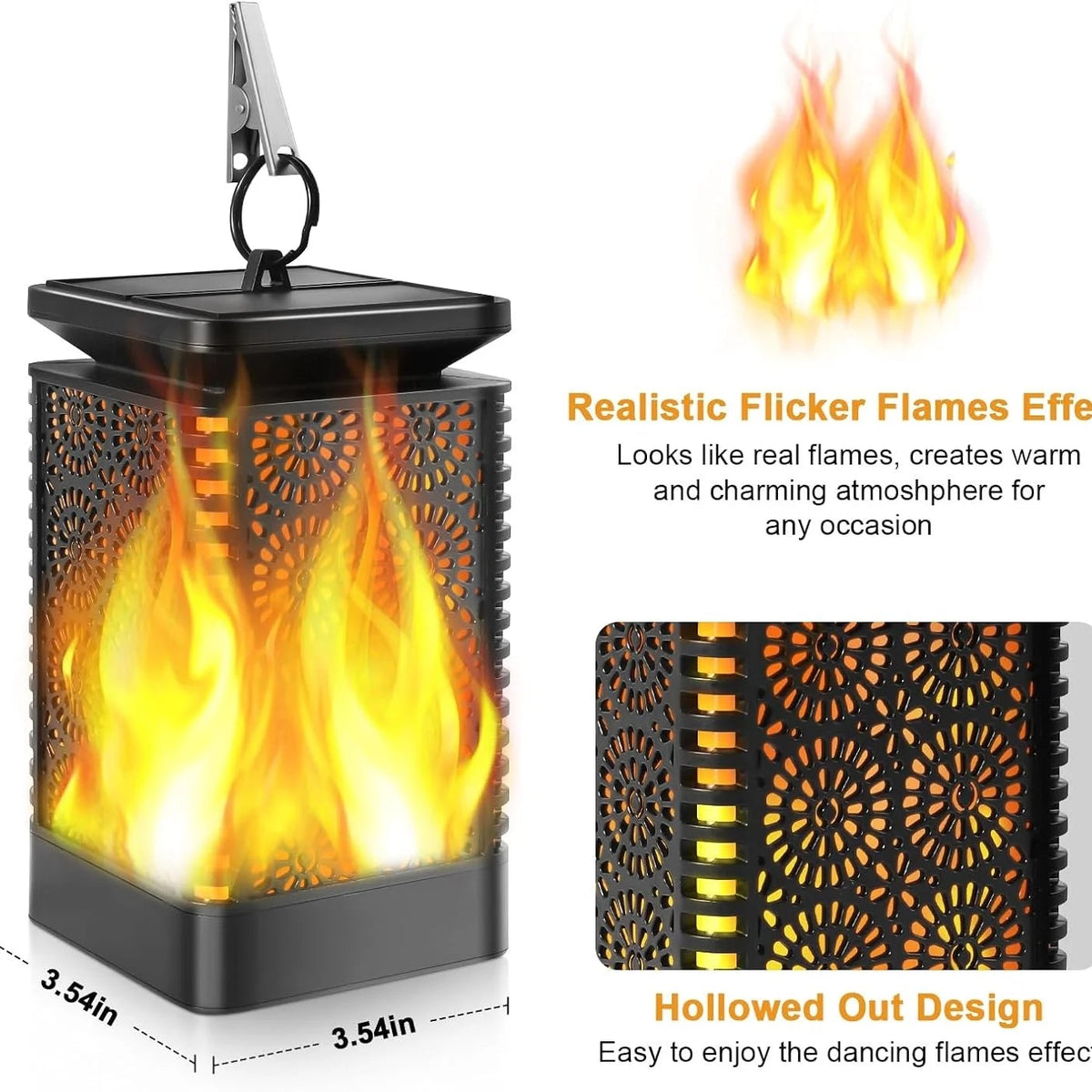 Solar Lights Outdoor, Solar Lantern Flickering Flame Outdoor Waterproof Hanging Lanterns Decorative, Solar Powered Outdoor Lighting LED Christmas Lights for Patio Deck Yard, 2 Pack