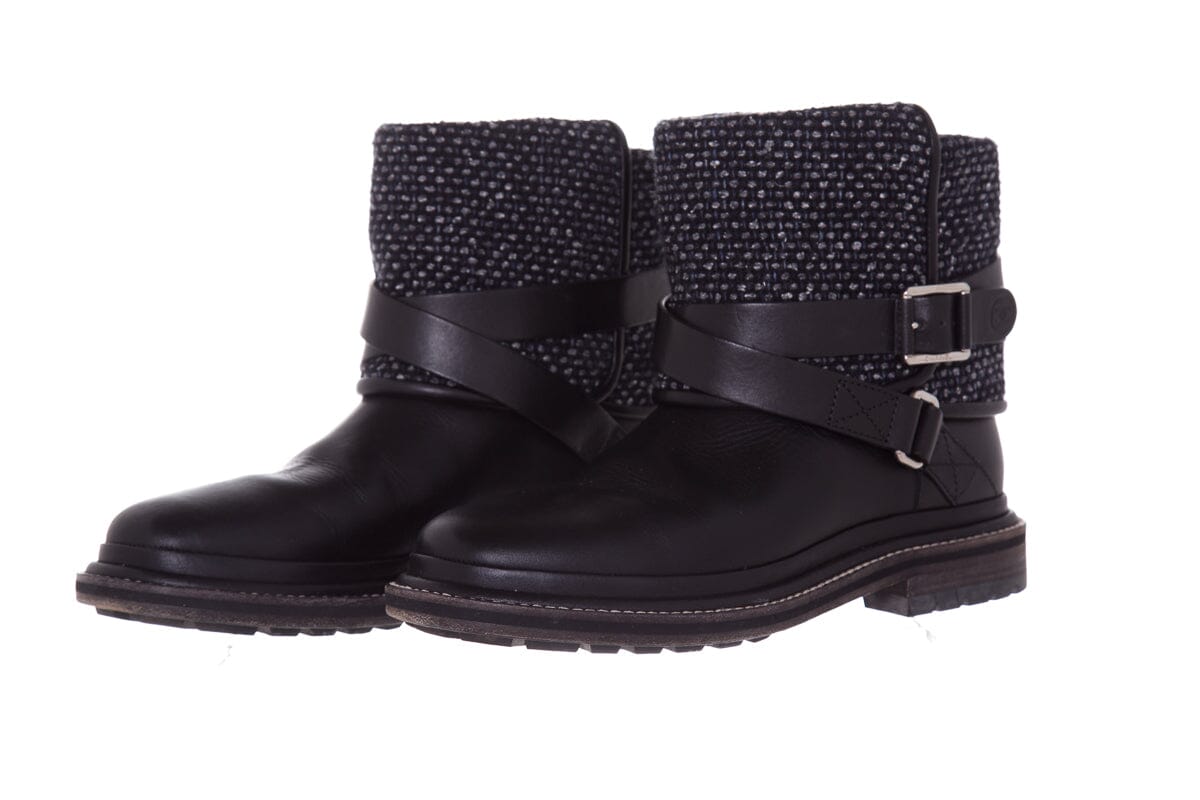 Chanel Black Tweed & Leather Boots SZ 37