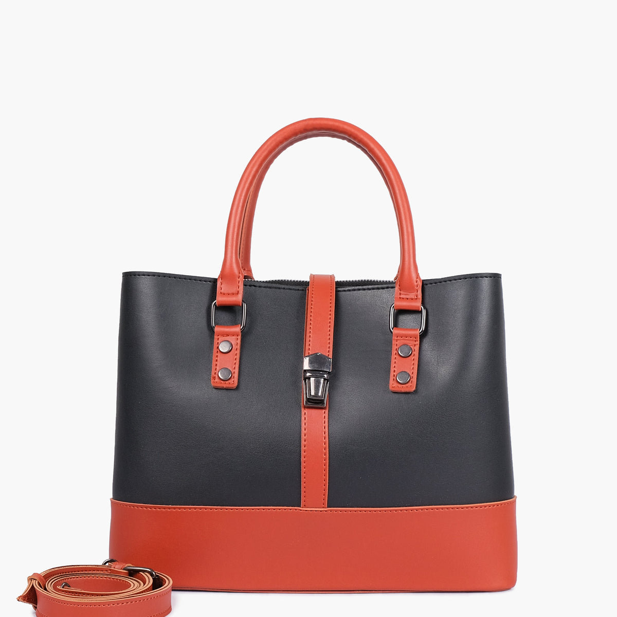 Black and rust multi-compartment shoulder bag