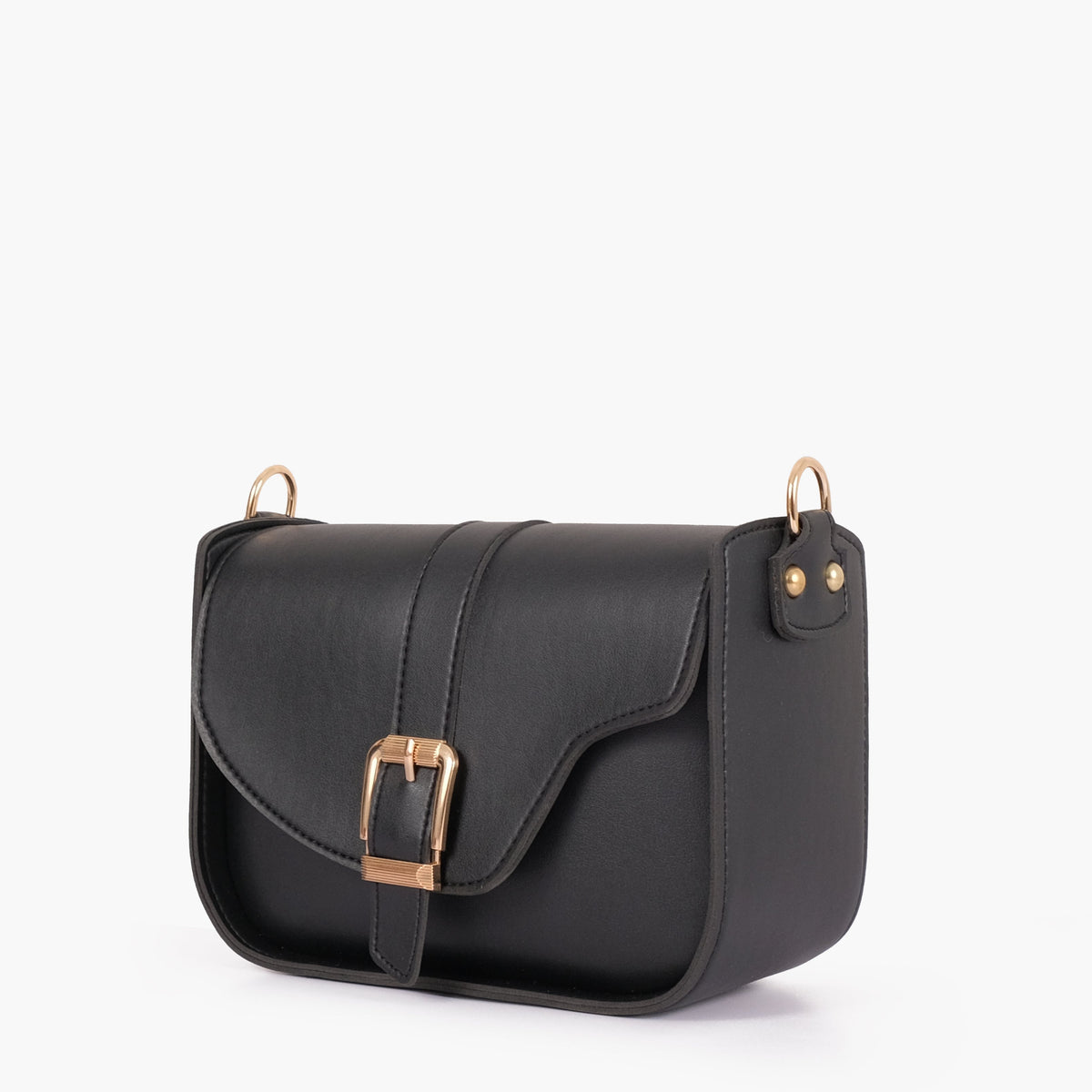 Black saddle buckle bag