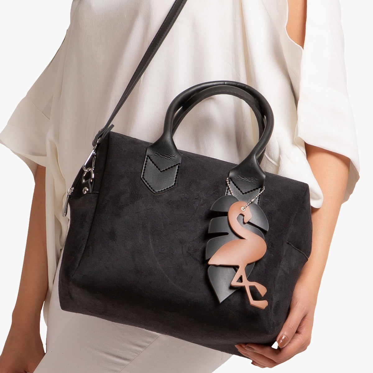 Black suede mini bowling bag