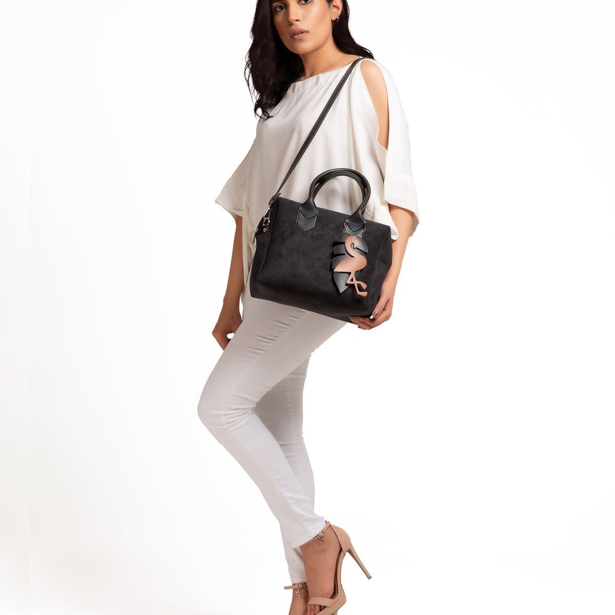 Black suede mini bowling bag