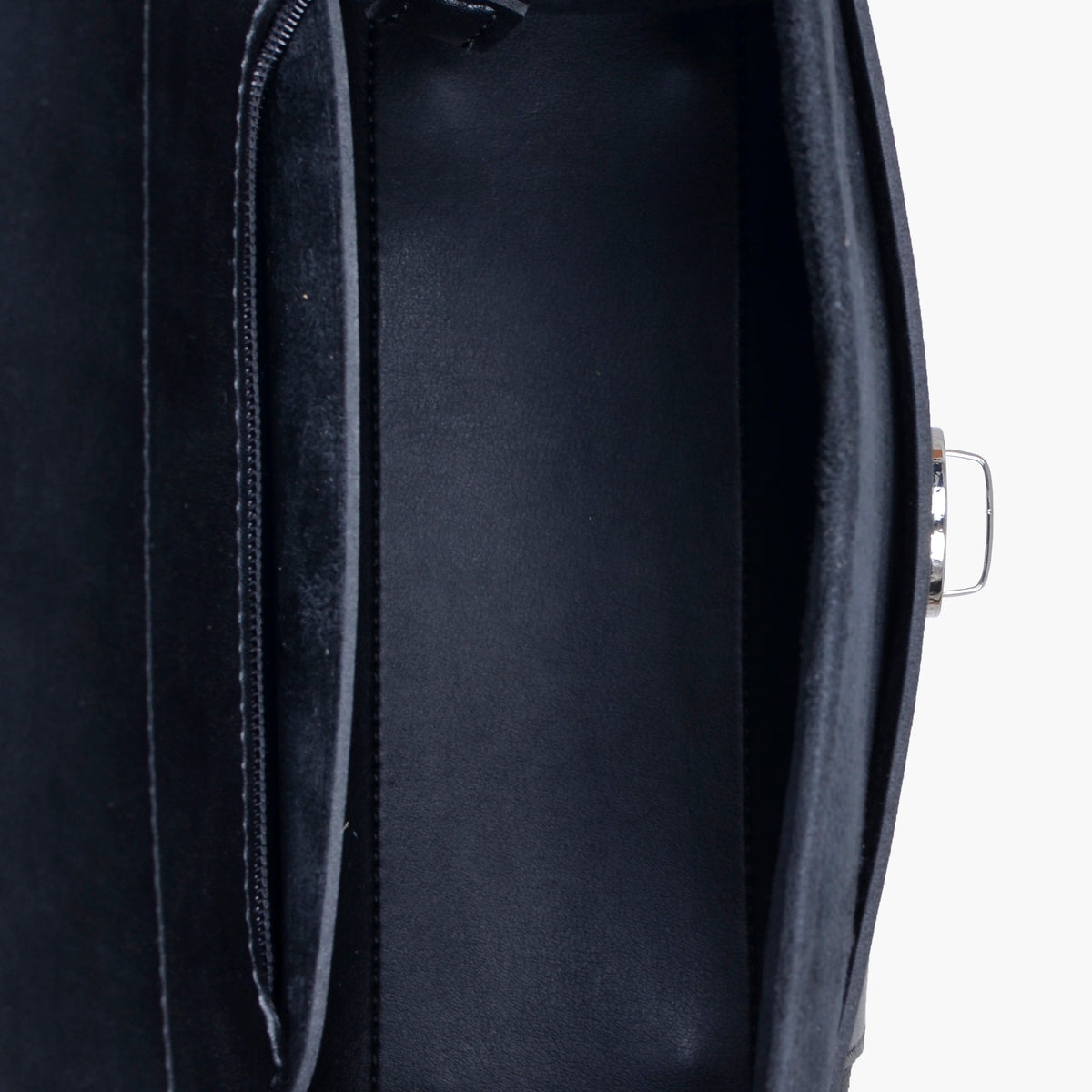 Black suede push-lock messenger bag