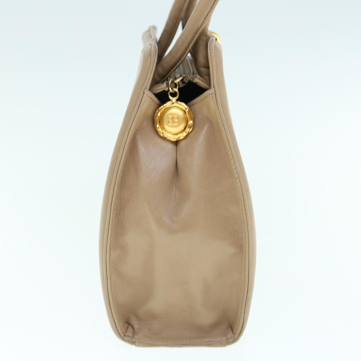 balenciaga Hand Bag Leather Beige Auth bs11037