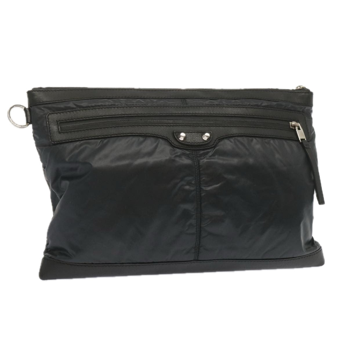 balenciaga Clutch Bag Leather Nylon Black 273023 Auth bs11228