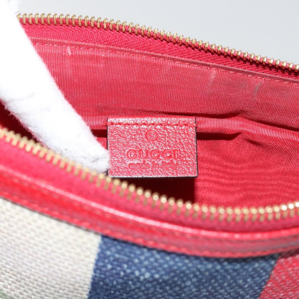 GUCCI Clutch Bag Canvas Blue White Red 524788 Auth bs11302