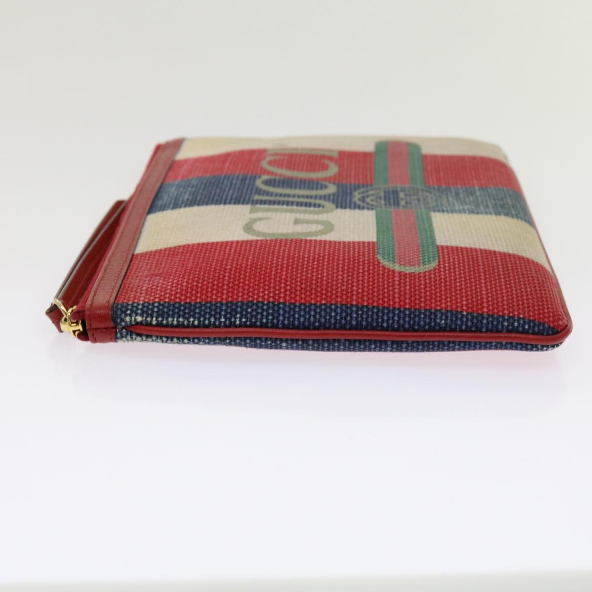GUCCI Clutch Bag Canvas Blue White Red 524788 Auth bs11302
