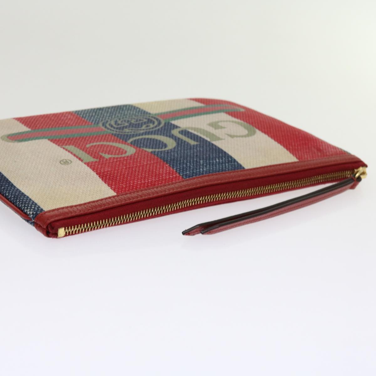GUCCI Clutch Bag Canvas Blue White Red 524788 Auth bs11302
