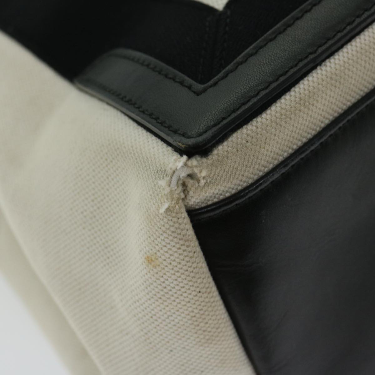 balenciaga Hand Bag Canvas White Black Auth bs12378