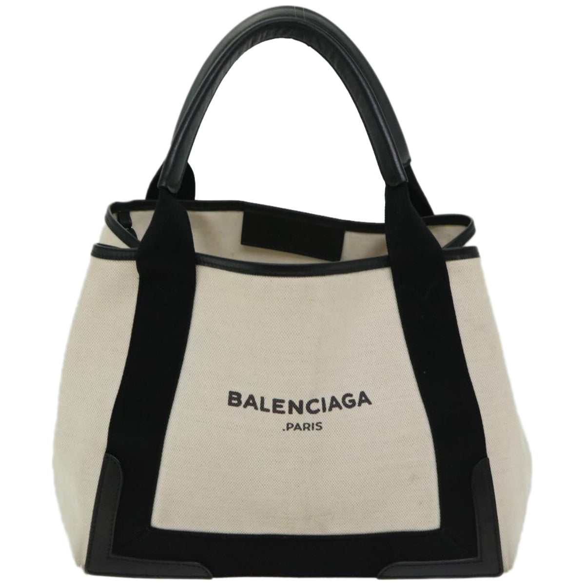 balenciaga Hand Bag Canvas White Black Auth bs12378