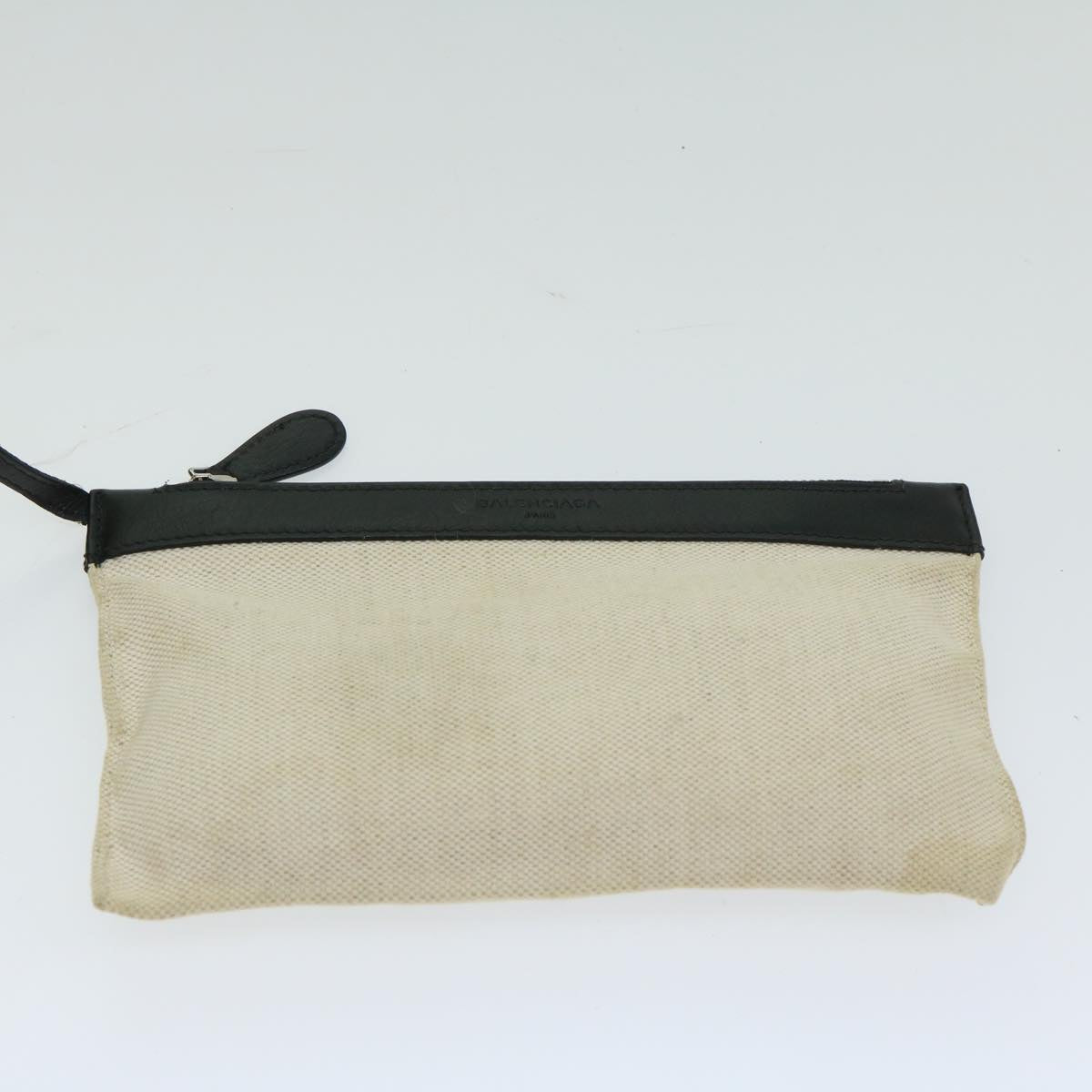 balenciaga Hand Bag Canvas White Black Auth bs12378