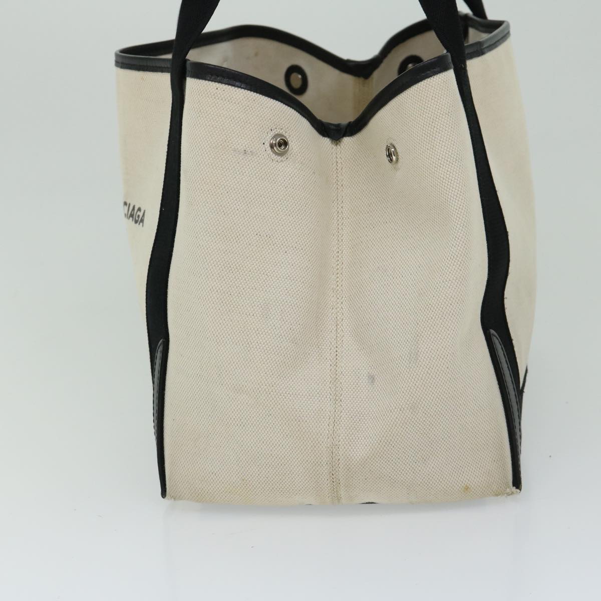 balenciaga Hand Bag Canvas White Black Auth bs12378