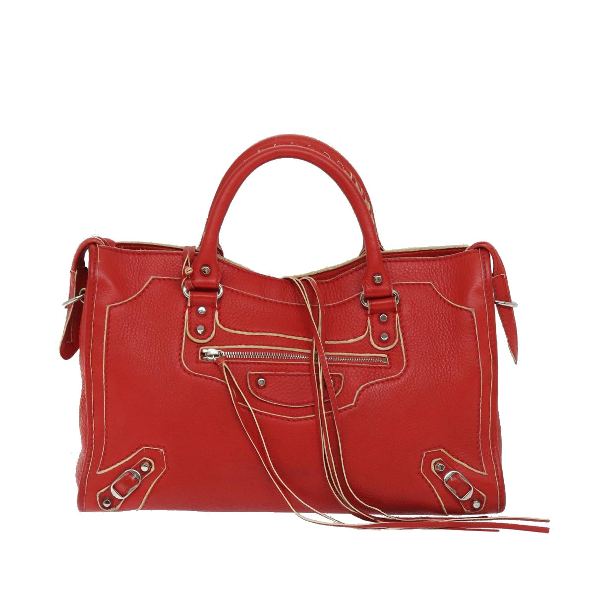 balenciaga City Hand Bag Leather 2way Red 115748 Auth bs12559
